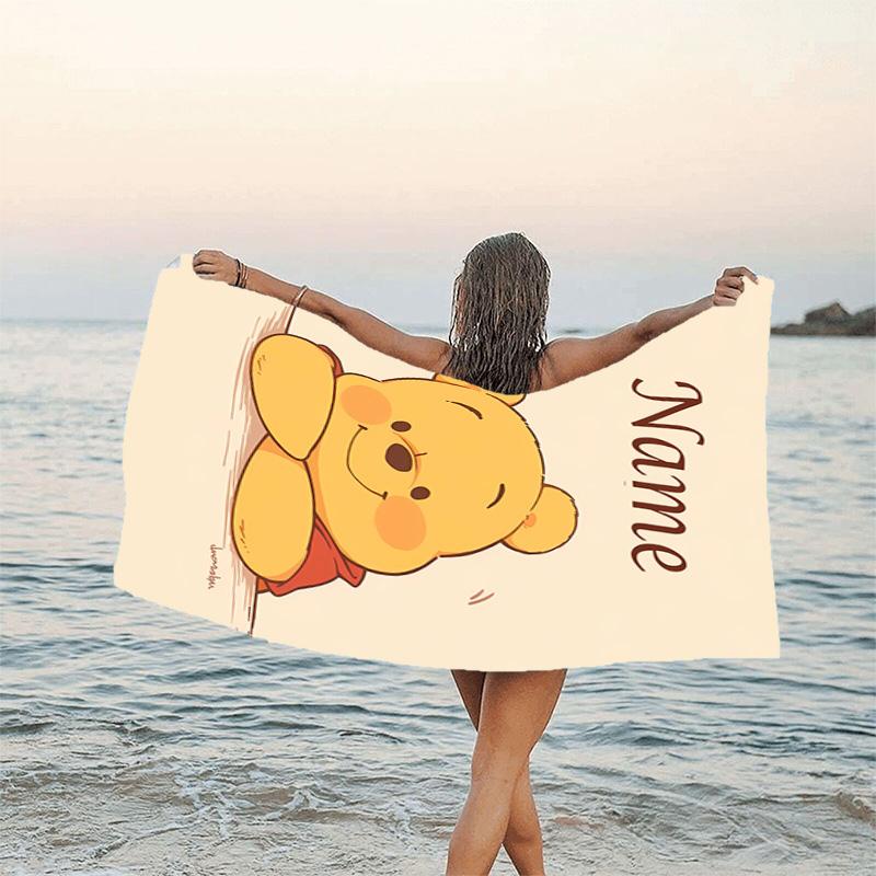 1pc Winnie7 Beach Towel with Custom Name, Beach/Swimming/Bath/Picnic/Camping Towel, Suitable for Seaside Beaches