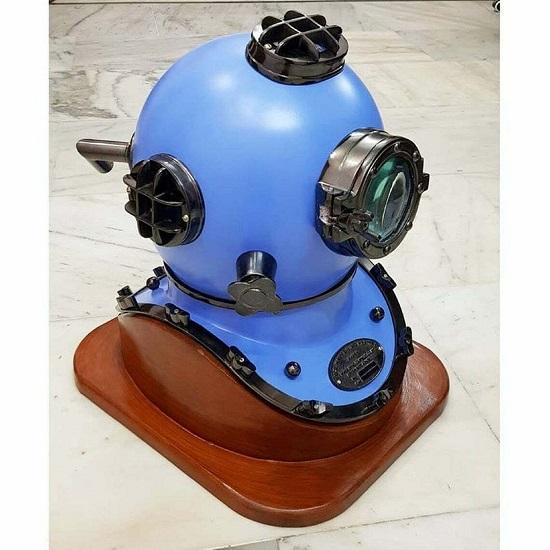 Синий черный Scuba Morse Boston Brass Diving Водолазный шлем ВМС США с прочной деревянной подставкой