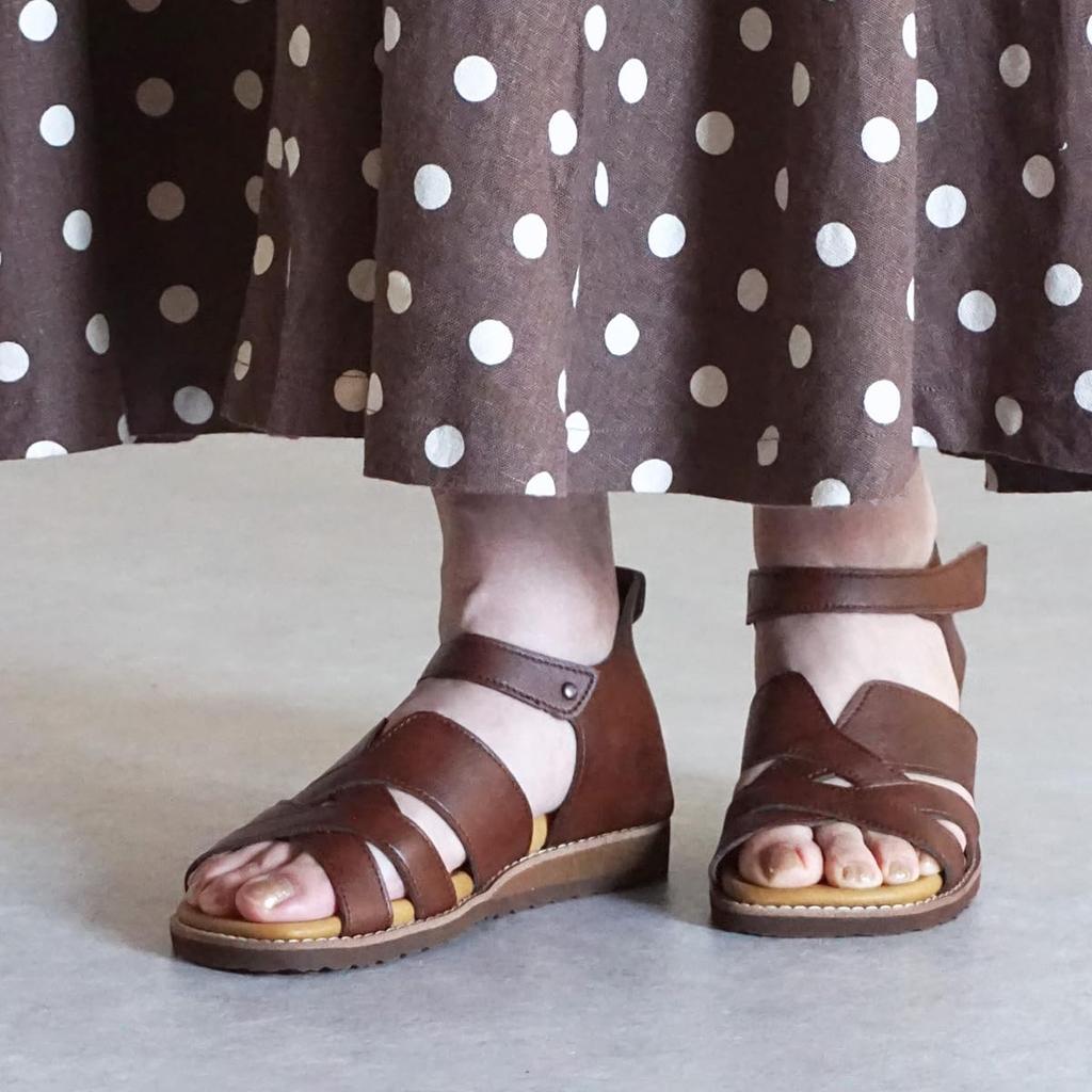 Shoe Kobo Belle Легкие для ходьбы Уличные Веганские Сделано в ELLYS [Yasashii & Sofa] Женские сандалии, в, Неустающие, Носимые, На плоской подошве, На липучке, Кожаные, Япония,