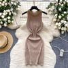 Summer Women Beading Collar Sleeveless Knitted Sweater Y2K Mini Short Slim Bodycon Sheath Dresses