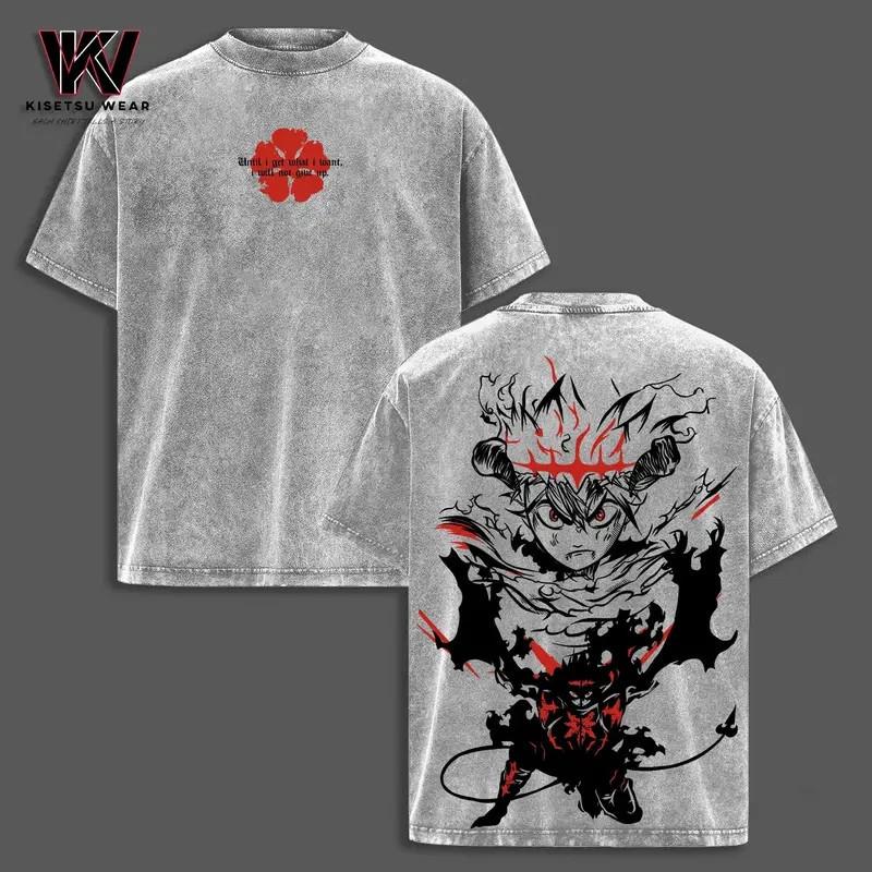 Black Clover Asta Devil Vintage Washed Anime T-Shirt Two Sided Graphic Tee