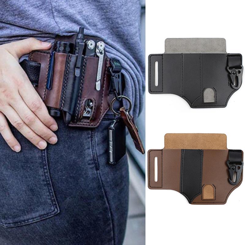 Pu Leather Multitool Edc Pocket Key Holder Belt Flashlight Outdoor Tools Bag