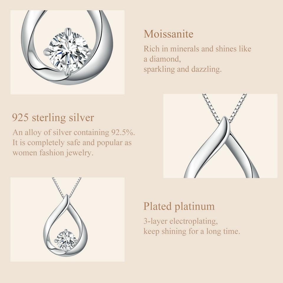 BAMOER 1CT Муассанит ожерелье в виде капли воды с лабораторным бриллиантом из стерлингового серебра 925 пробы, ожерелье-цепочка для женщин, свадебный подарок на День святого Валентина