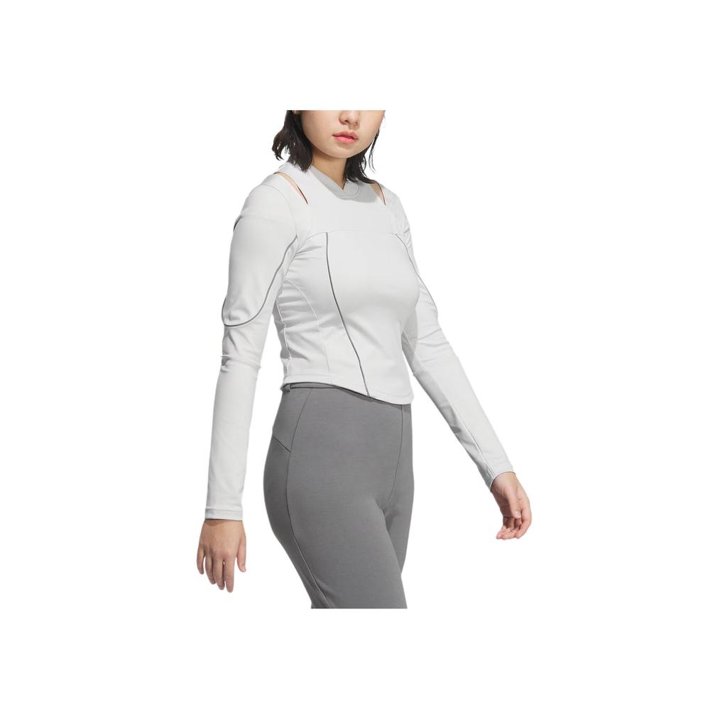 Adidas Футболка Aeroready Slim с длинным рукавом, быстросохнущая, спортивная, повседневная, облегающая, женские топы, светло-серый цвет JJ1085