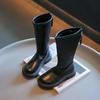 2024 Girls High Boots Kids Fashion Chic Solid Black Uniform Party Shoes Back Zip Winter Warm Breathable Low Heels Children Boots