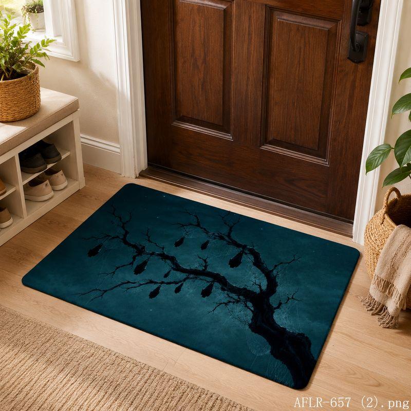 Halloween Withered Tree Full Moon Door Mat Gothic Non-Slip Entry Rug Spooky Floor Carpet Home Decor