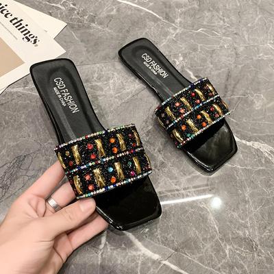 Модные летние блестящие женские шлепанцы Новые женские плоские пляжные шлепанцы Повседневные женские уличные нескользящие сандалии Большой размер 42