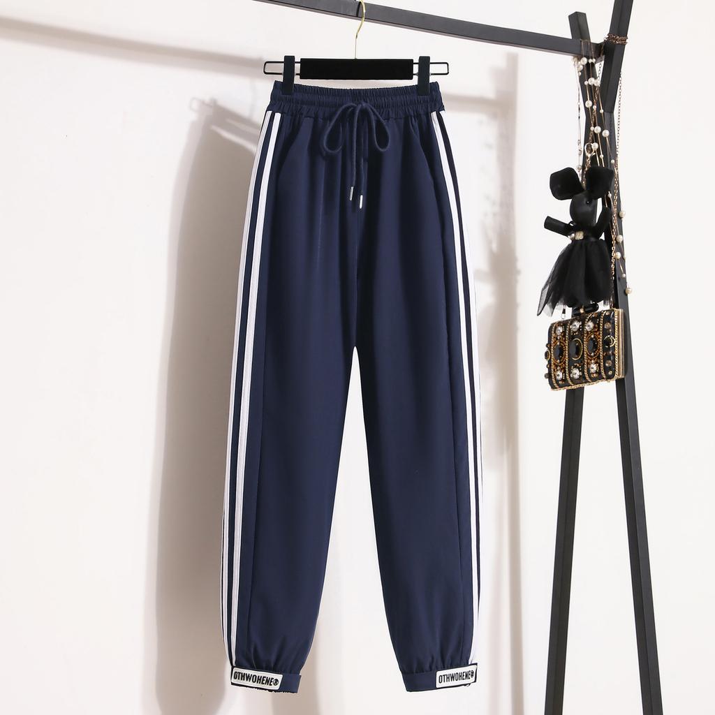 Contrasting Striped Patchwork Sweatpants High-waisted Baggy Casual Pants
