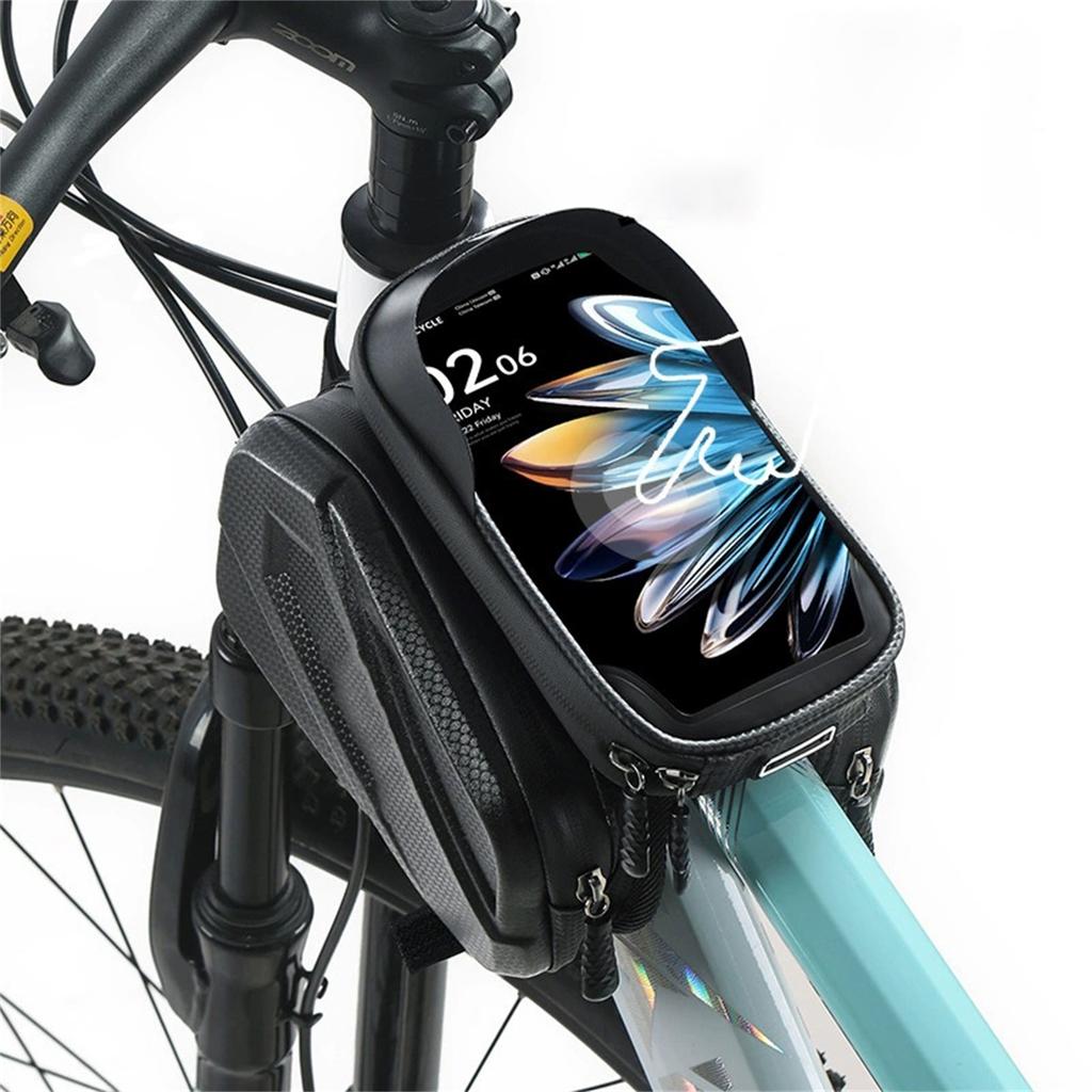 Bike Frame Bag - 2.73L Detachable Touchscreen Pouch w/EVA Hardcase & 360° Swivel, Top Tube Bike Bag/Handlebar Mount for / up to 7" -
