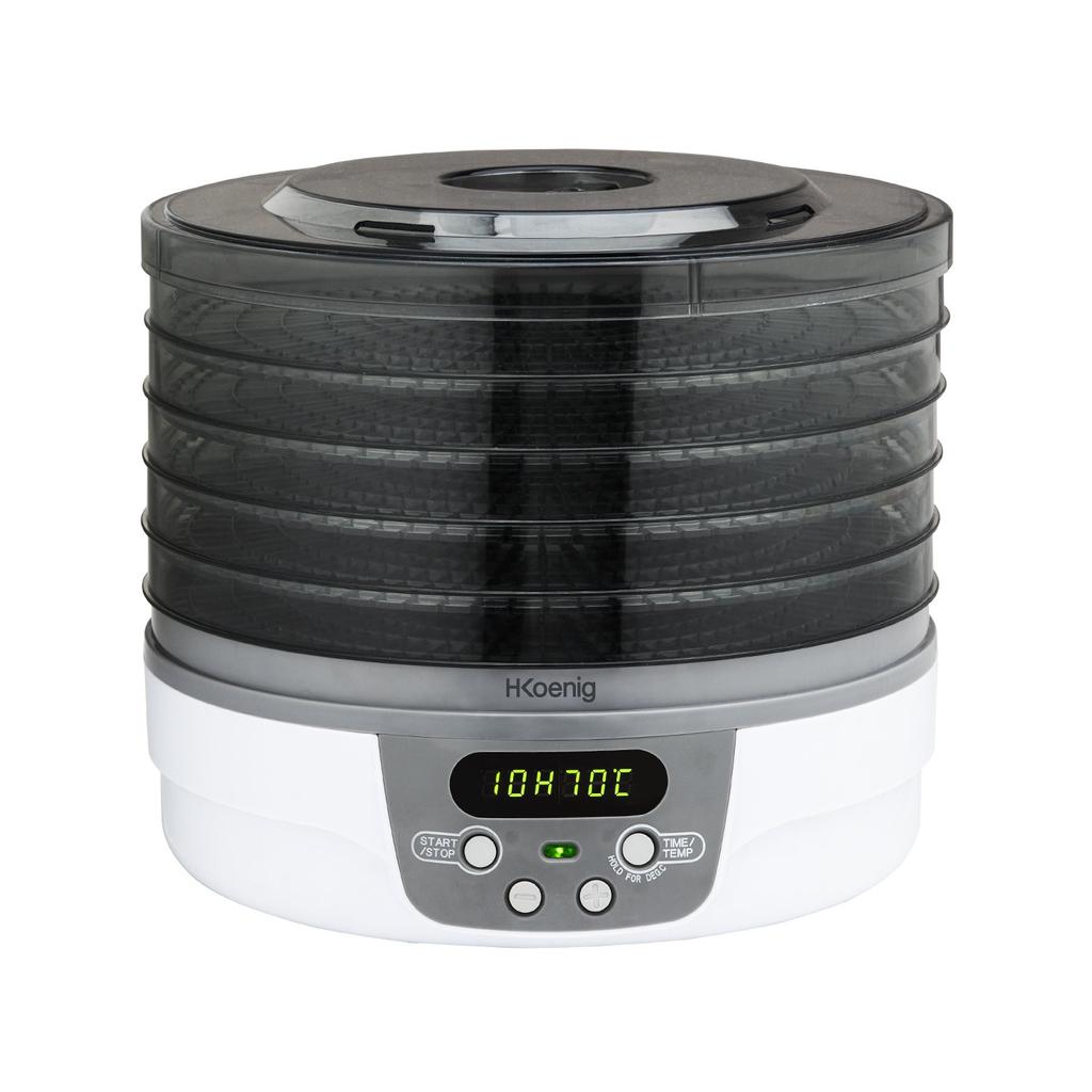 H.Koenig Food Dehydrator, 250 W, 5 Removable Trays, Adjustable Thermostat, Timer Up To 48 Hours, White DSY700, Plastic