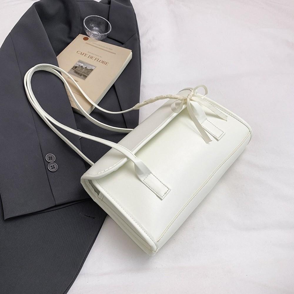 Solid Color Bow Ribbons Shoulder Bag Leisure Women's Handbag Large Capacity Underarm Bag Daily