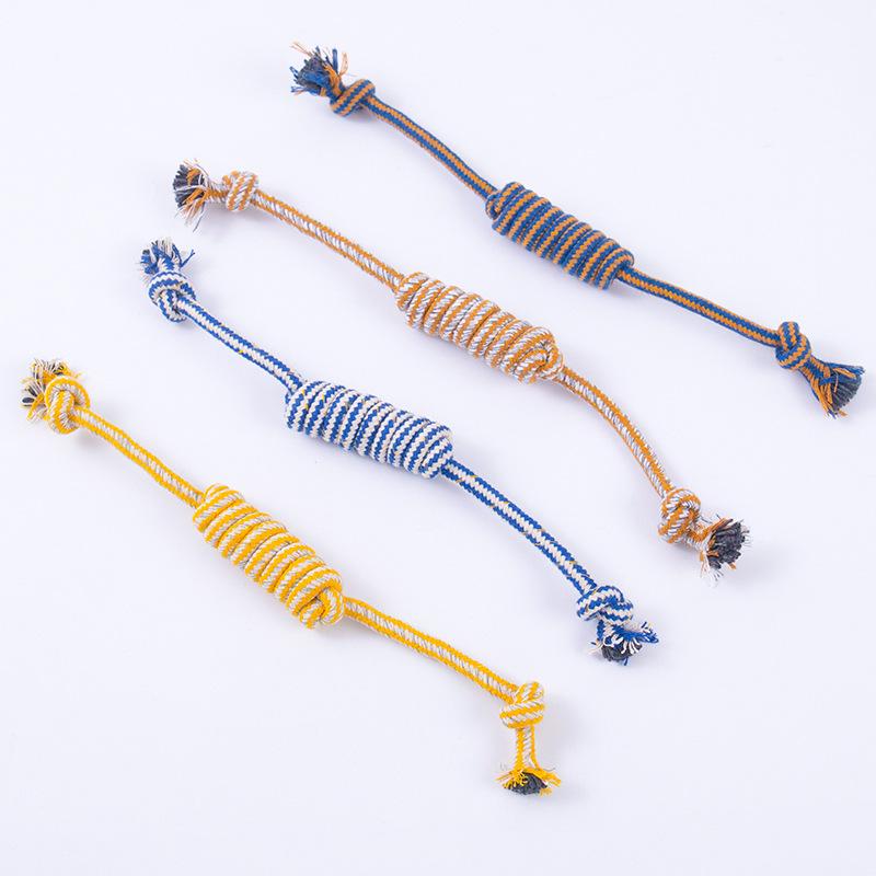 Double-section dog chew rope with knots for training, durable chew toy for dogs, handmade pet cotton rope, small dog toy for Teddy