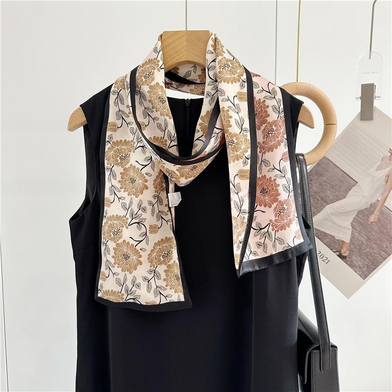 Mulberry silk silk scarf spring and summer long double-layer double-sided temperament gentle silk scarf thin and narrow long scarf streamer