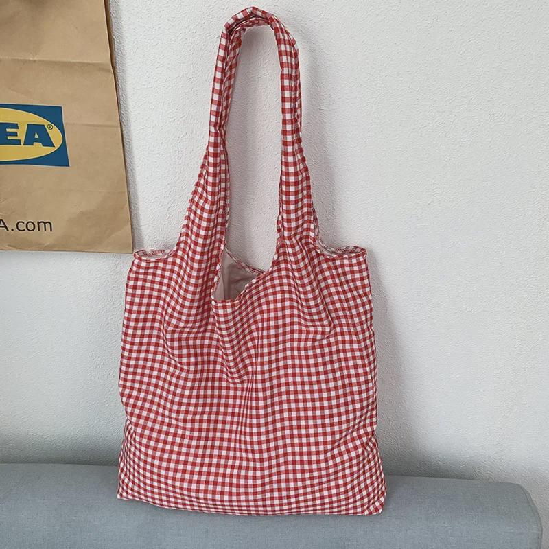 Корейская ретро-сумка из холста в клетку — большая вместимость, легкая и универсальная для студенток