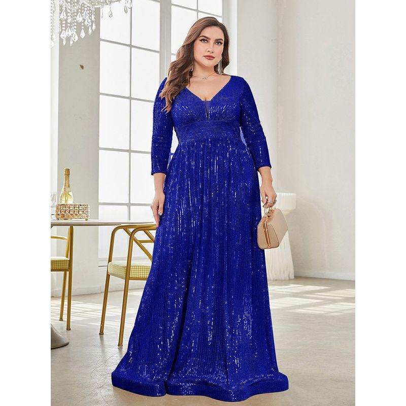 Международный Amazon Новое Вечернее Платье Большого Размера С Пайетками Длинным Рукавом V-Образный Вырез Элегантное Длинное Платье для Вечеринок и Банкетов