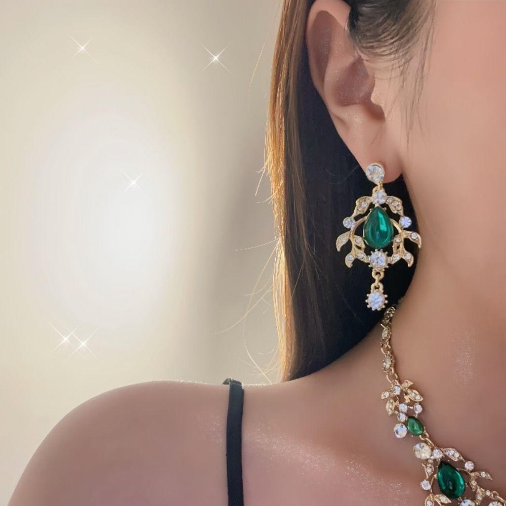Korean Style Green Crystal Jewelry Set Multifunction Sparkling Necklace Women