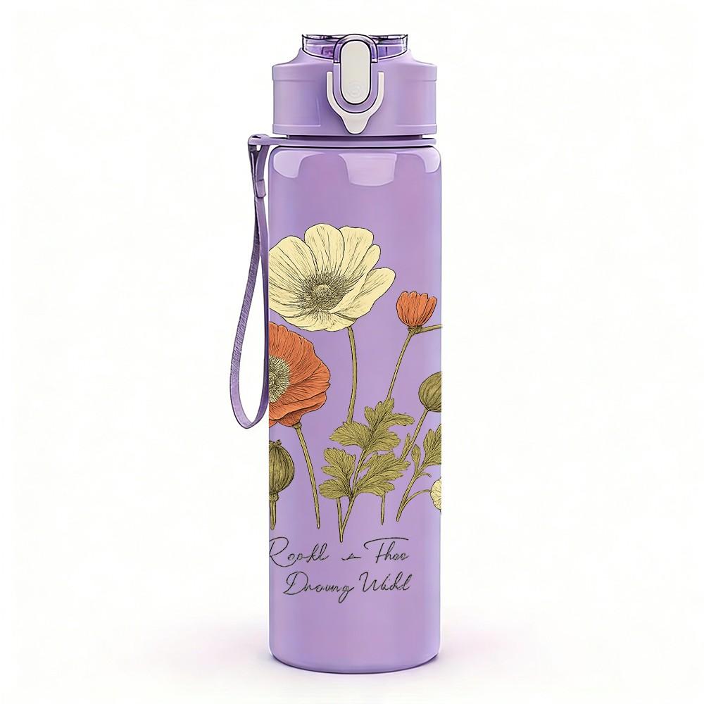 1PC Poppy Flower Botanical Art 750ml Color Plastic Sports Water Bottle Leakproof Flip Straw Lid Suitable for Sports Office Home Use