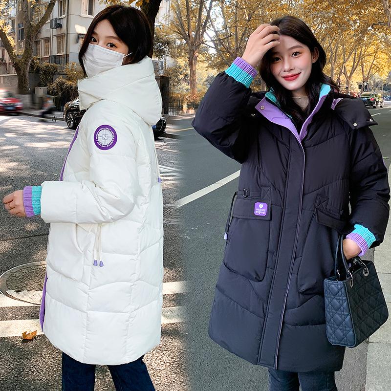Длинная повседневная женская куртка, новинка 2023 года, свободное зимнее теплое пальто с подкладкой и капюшоном для студентов