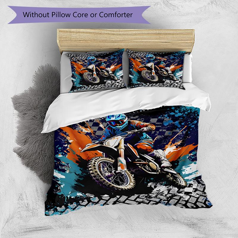 Motocross Adventure Sport 3‑Piece Bedding Set,Soft Breathable Duvet Cover with 16 Pillowcases,Multi‑Scene for Bedroom Dorm,Perfect Holiday Birthday Gi