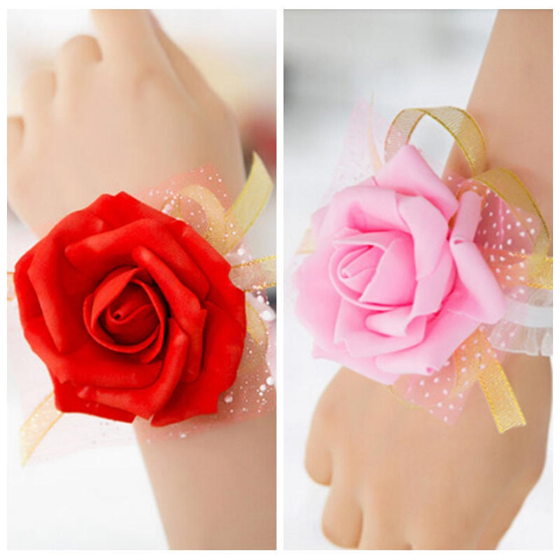 Корсаж на запястье невесты, свадебный браслет с розами, шелковые цветы, лента