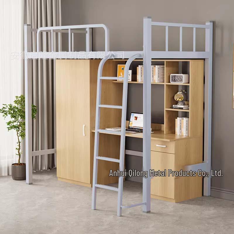 Iron Frame Loft Bed with Desk – Ideal for Dorms and Apartments