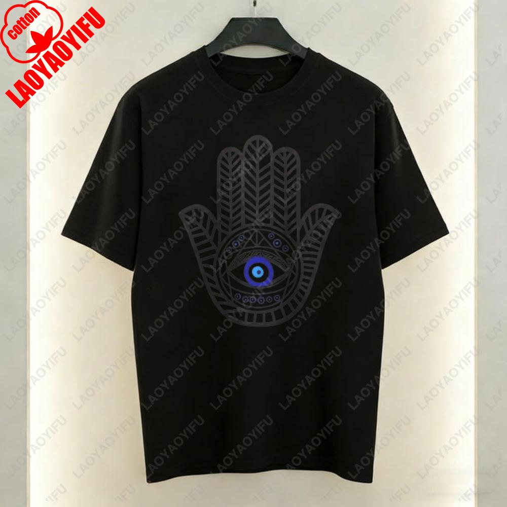 Hamsa Hand Evil Eye Women TShirt Boho Protection Graphic Tops Luck Casual Style Cotton Tee Vintage Classics Clothes for Women