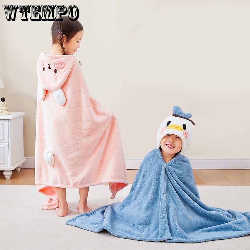 140x70cm Boy Girls Bath Towel Cape Quick Dry Pullover Thickened Absorbent Coral Fleece Children Bath Towel Cape