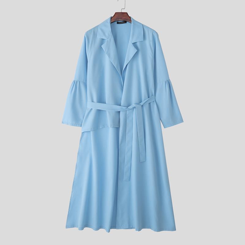 INCERUN Осень Мужской Кардиган Пальто Верхняя одежда с длинным рукавом и поясом Необычный длинный