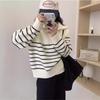 Half Zipper Striped Pullover Sweater Women's Loose Short Lazy Style Versatile Knitted Sweater Autumn and Winter New