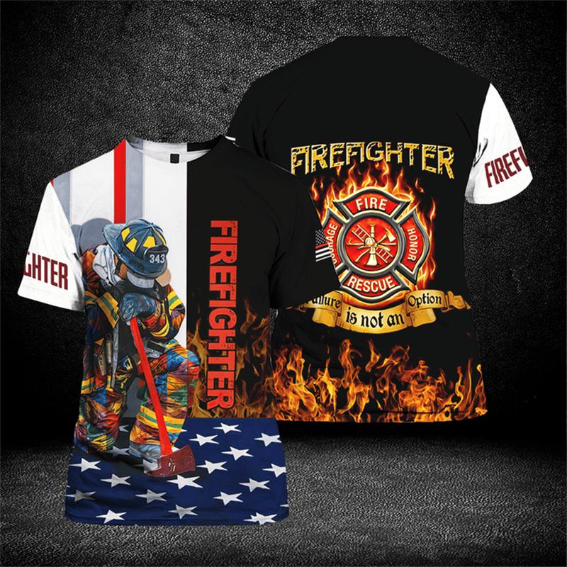 Summer 3D Firefighter Fireman Print T Shirt Kid Fashion Streetwear Short Sleeves Harajuku Clothing Gym T-shirts For Men Tees