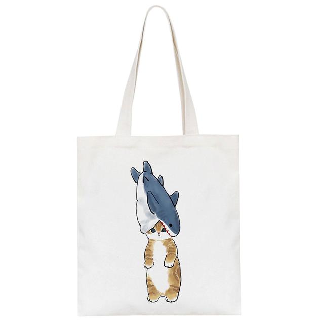Harajuku Kawaii Cat Shark Y2k сумка на плечо модная повседневная женская парусиновая сумка с героями мультфильмов большая вместительная женская сумка на молнии сумки-шоппер