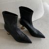 Woman Ankle Boots Strange Style Heel Black Modern Boot Pointed Toe 6.5cm High Heels Soft Leather Woman  Trend Shoes