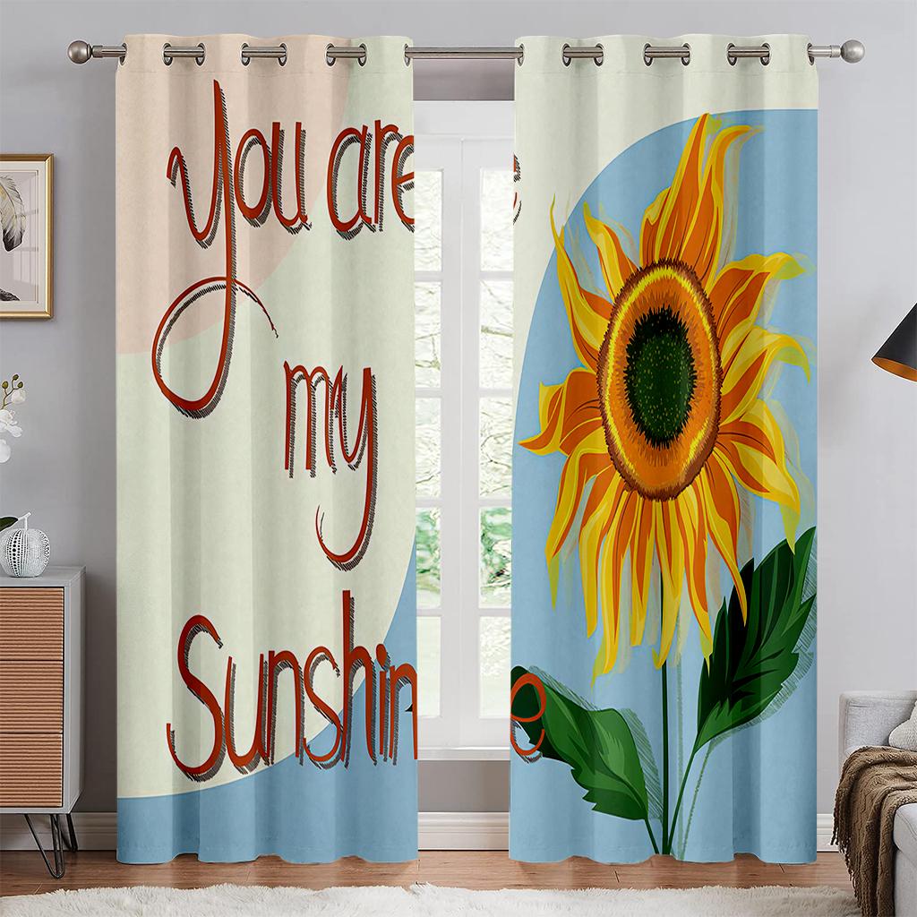 Красочные цветочные шторы, 3D-печать Sunflower Sunshine, детская комната, гостиная, украшение для кабинета, карман для штанги, 2 шт.