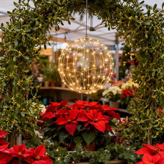 Рождественский светодиодный шар Складной большой светящийся шар для елки Металлический каркас Сферический светильник для внутреннего и наружного оформления Сад Патио Декор