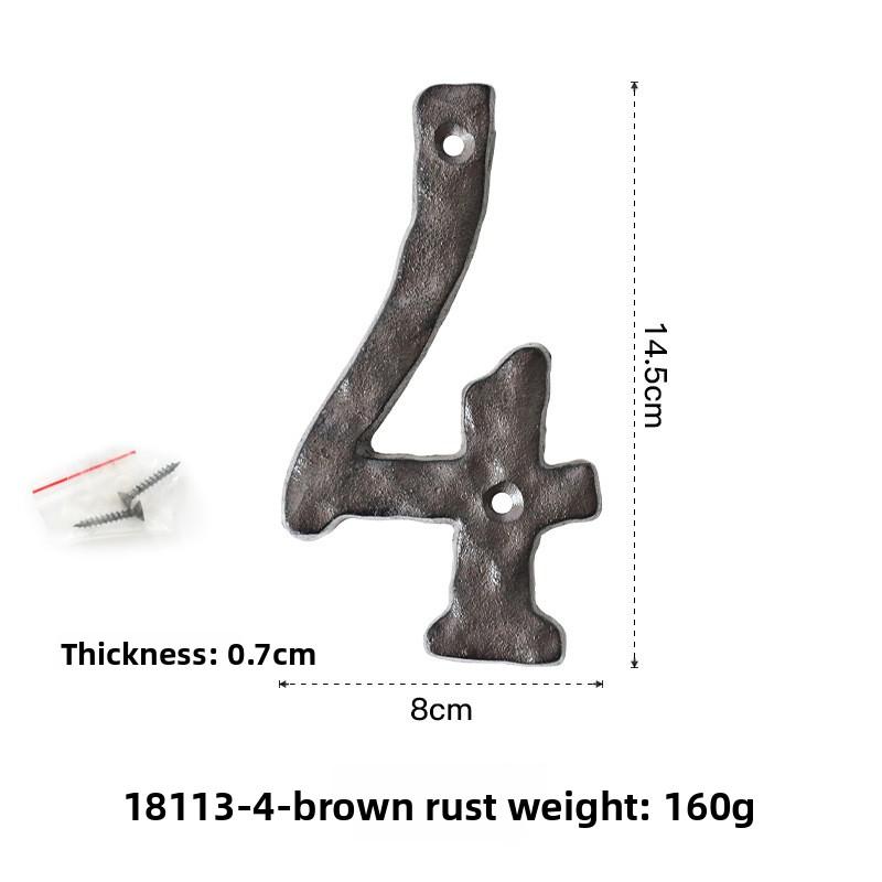 Retro Old Large Brown Embroidery Forged Cast Iron Digital House Number Wrought Iron Creative Hotel House Number Plate Decorative Plate