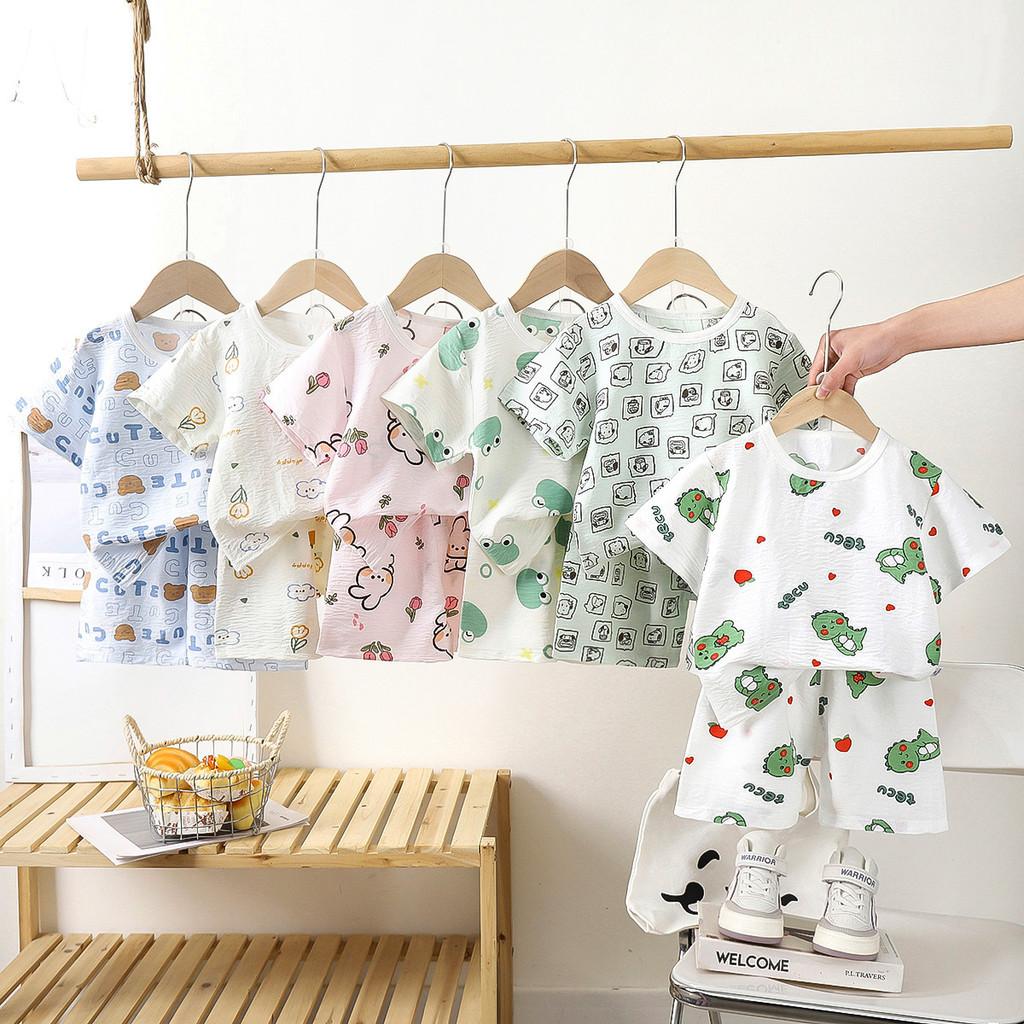 Summer Dinosaur Cartoon Boys Girls Short Sleeve Shorts Set With Soft Cotton For Toddler Play