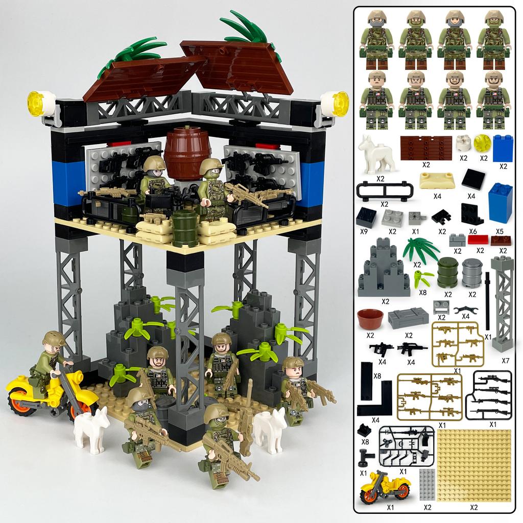 MOC набор военных строительных блоков, разведывательная башня в пустыне, сторожевая башня, человеческий ребенок, солдат, игрушка-мозаика из мелких частиц