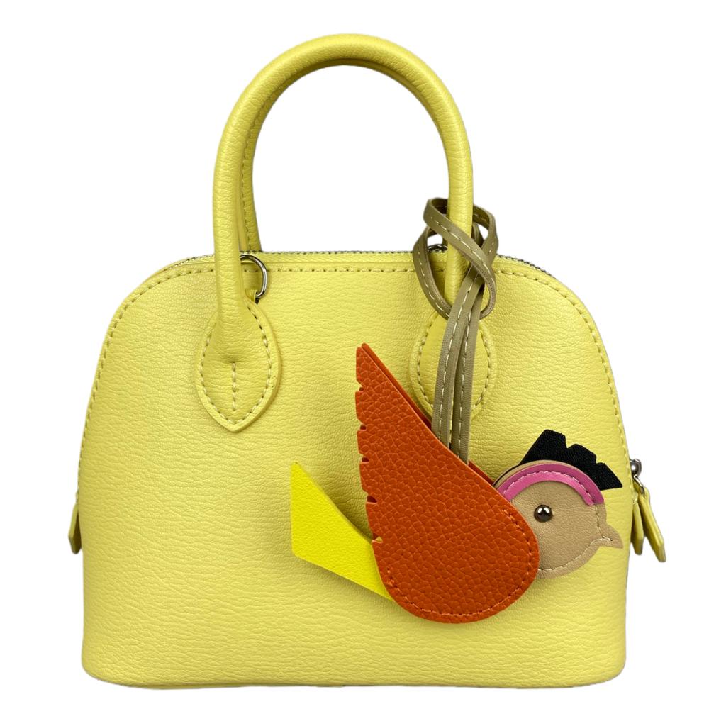 Cute Palm-Sized 3D Leather Bird Bag Charm - Colorful Stitched Leather Patchwork Pendant for Handbags with Vivid Bird Shape