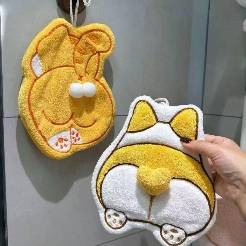 Strong Water Absorption Cat Egg Hand Towel Coral Fleece Absorbent Towels  Kitchen Bathroom Use