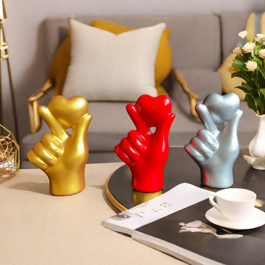 Valentine's Day Resin Statues Solid Color Finger Heart Shape Funny Desktop Figurines For Home Holiday Decoration