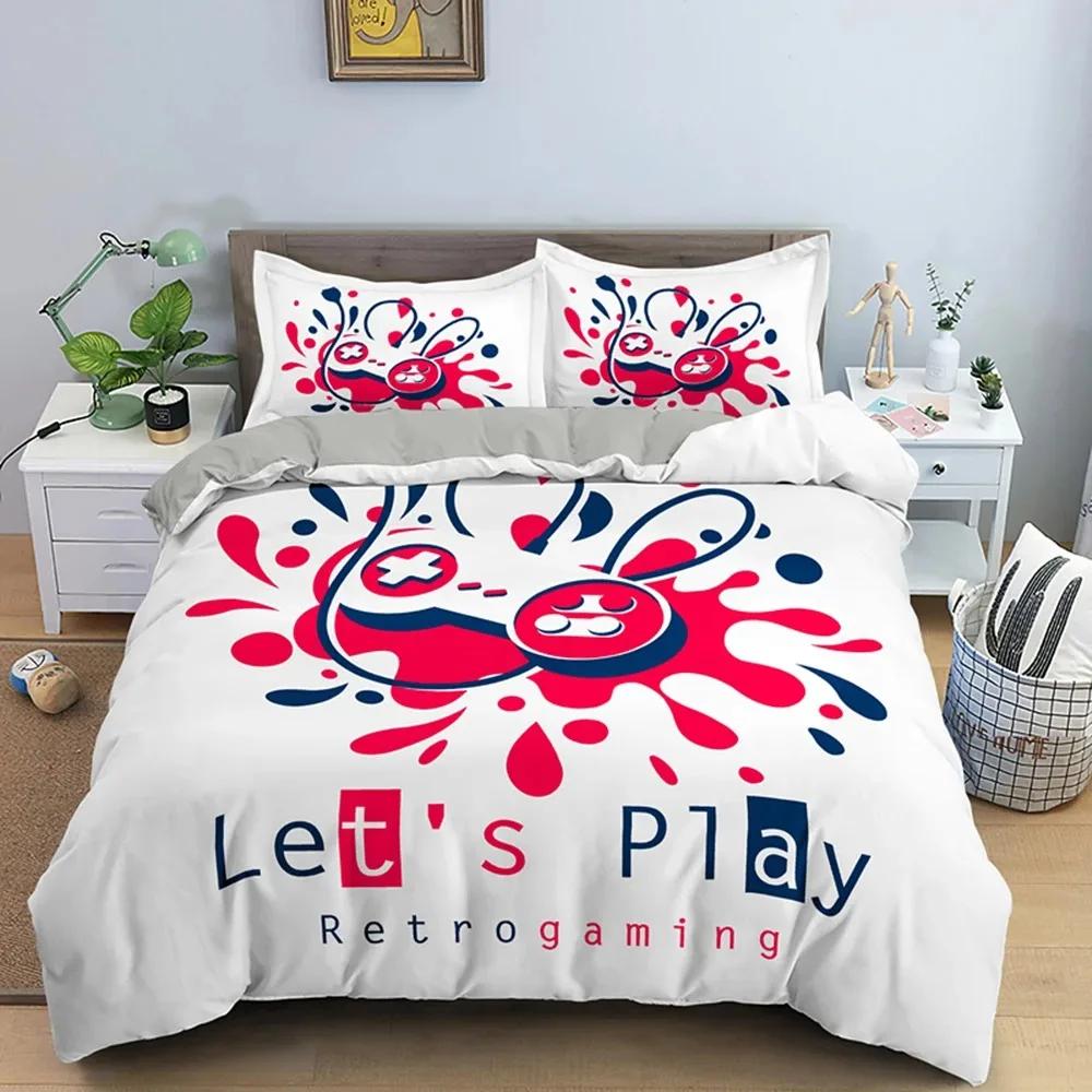 Gaming Gamepad Video Game Neon Comfortable Duvet Quilt Cover Pillowcase Bedding Set Children Bedroom Decoration Home Textile