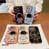 Luxury Space Astronaut Holder Phone Case For iPhone 11 12 13 14 Pro Max X XR XS Cute Plating Bumper On 7 8 Plus SE23 Stand Cover