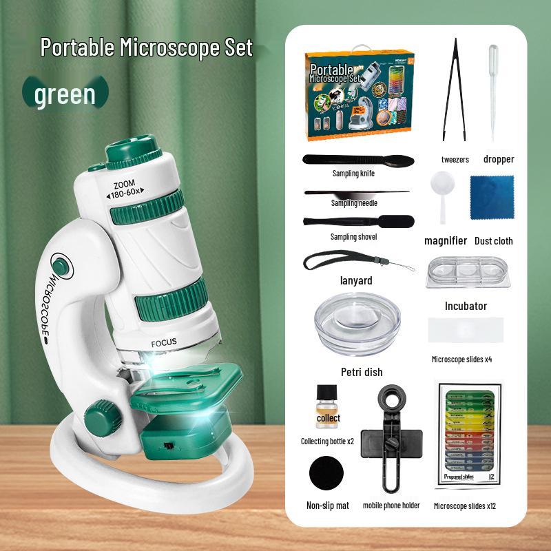 Портативный детский микроскоп, набор для научных экспериментов - развивающая игрушка для учеников начальной и средней школы, для мальчиков и девочек