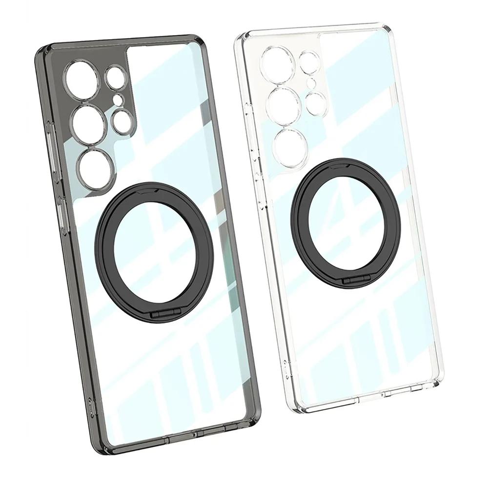 Чехол для телефона Samsung Galaxy S25 S24 S23 Ultra Clear Magnetic Holder Защитный противоударный прозрачный чехол с кольцом-подставкой