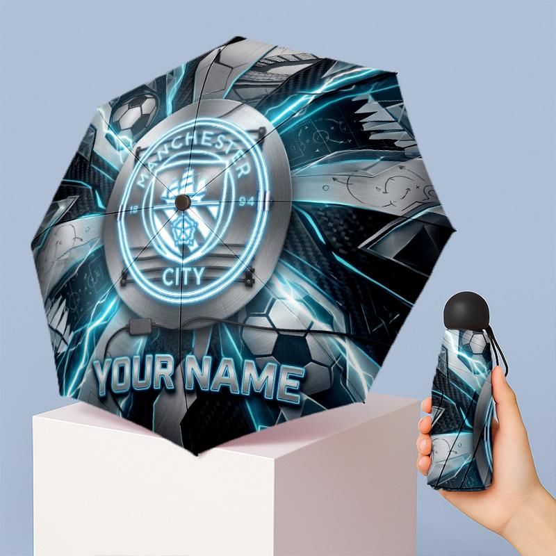 Manchester City Manual Five Fold 8 Rib Umbrella Support Custom Text, Lightweight Travel Umbrella