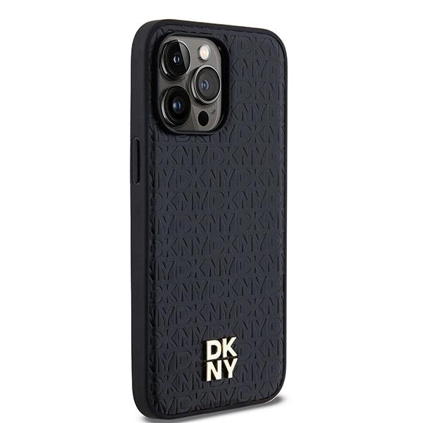 Dkny Leather Monogram Pattern Metal Logo Magsafe Case For Iphone 14 Pro Max - Black