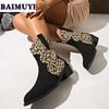 Leopard Mid Heel Women Ankle Boots Fashion Shoes 2025 Trend Designer Chunky Punk Chelsea Boots New Gladiator Pumps Mujer Botas