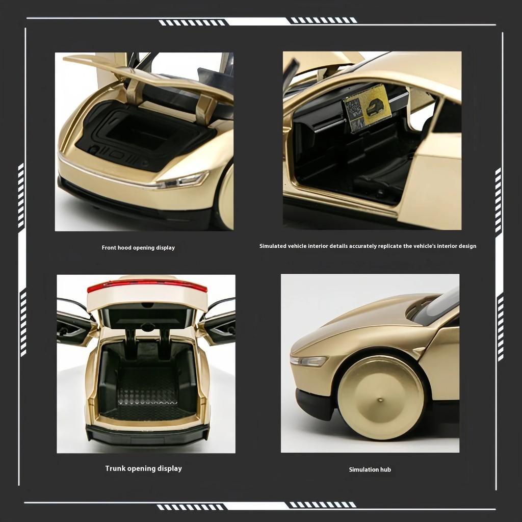 1/32 Tesla ROBOTAXI Крутая футуристичная модель автомобиля из сплава, Крутой звук и свет, Изысканные настольные украшения, Рождественские/дни рождения Подарки