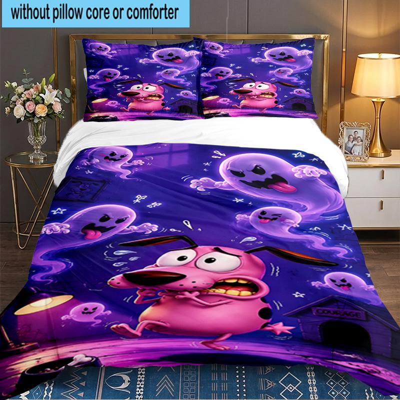 Courage dog Moonlit Adventure 3PCS Bedding set,Ideal for 1pc Duvet Cover And 2pcs Pillowcases Perfect for Fan gift,Ideal for Bedroom, Dormitory