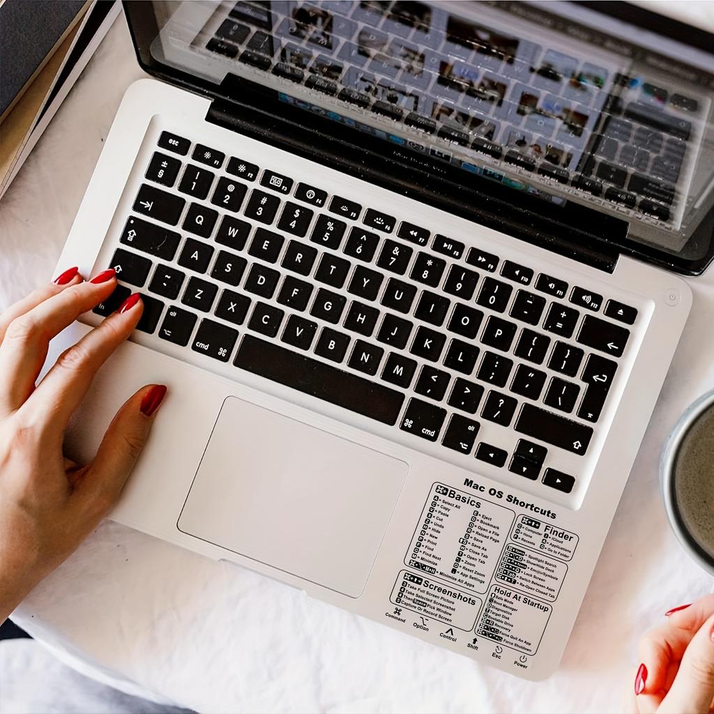 Наклейки с горячими клавишами для клавиатуры MacBook Pro/Air - Прозрачные/Черные, Подходят для моделей 13-16", Быстрая навигация и управление приложениями